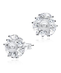 Pearly Surround by CZ Silver Ear Stud STS-3237